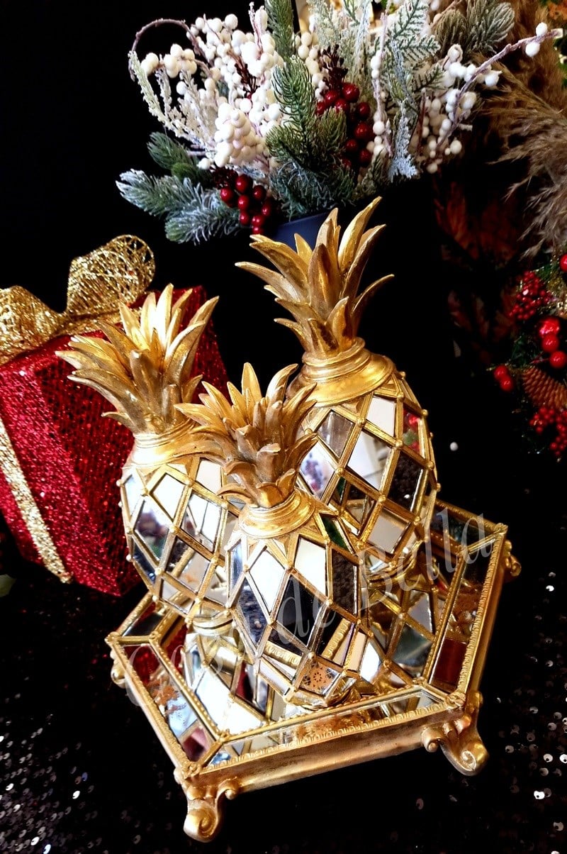 3 Boy Dekoratif Aynalı Ananas Aksesuar - Gold