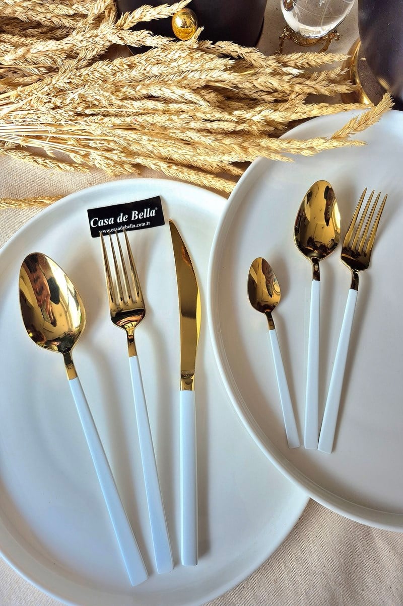 36 Parça beyaz-Gold  Çatal Bıçak Takımı 