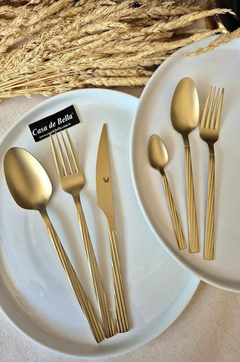 36 Parça Mat Gold Desenli Çatal Bıçak Takımı 