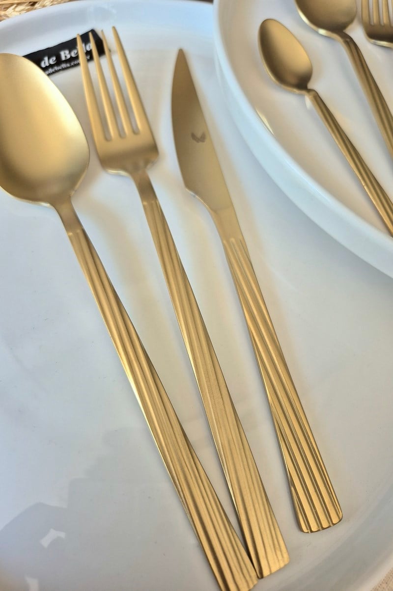 36 Parça Mat Gold Desenli Çatal Bıçak Takımı 