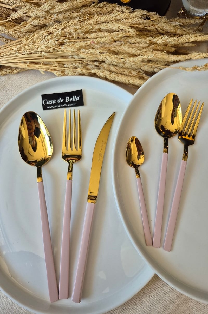 36 Parça Pembe-Gold Çatal Bıçak Takımı 