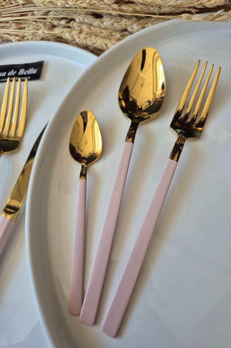 36 Parça Pembe-Gold Çatal Bıçak Takımı 