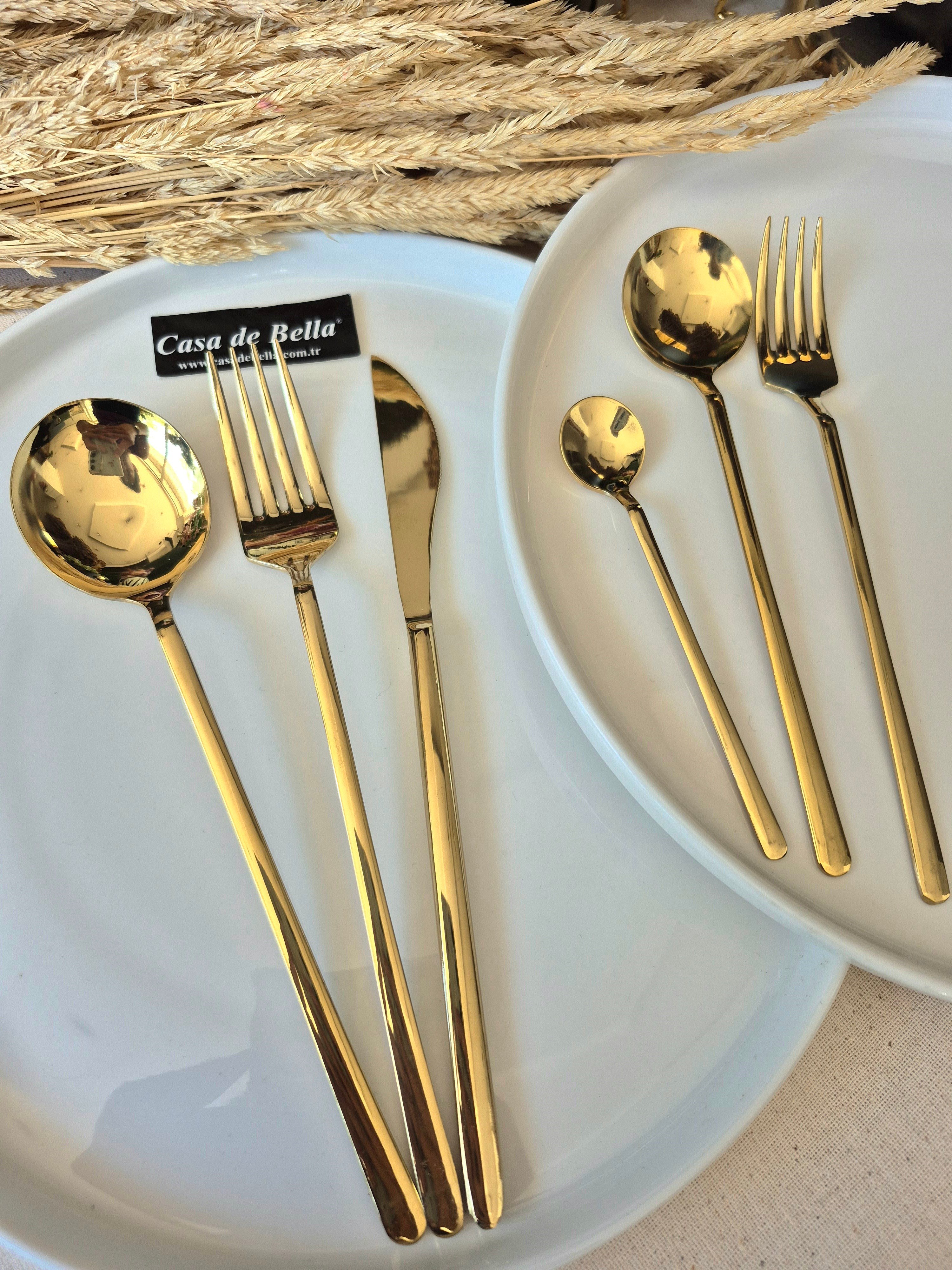 36 Parça Yuvarlak Gold Çatal Bıçak Takımı 