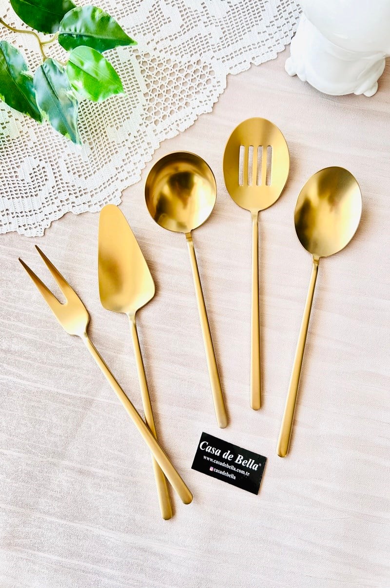5 Parça DALİ Lüks Servis Seti -Mat Gold