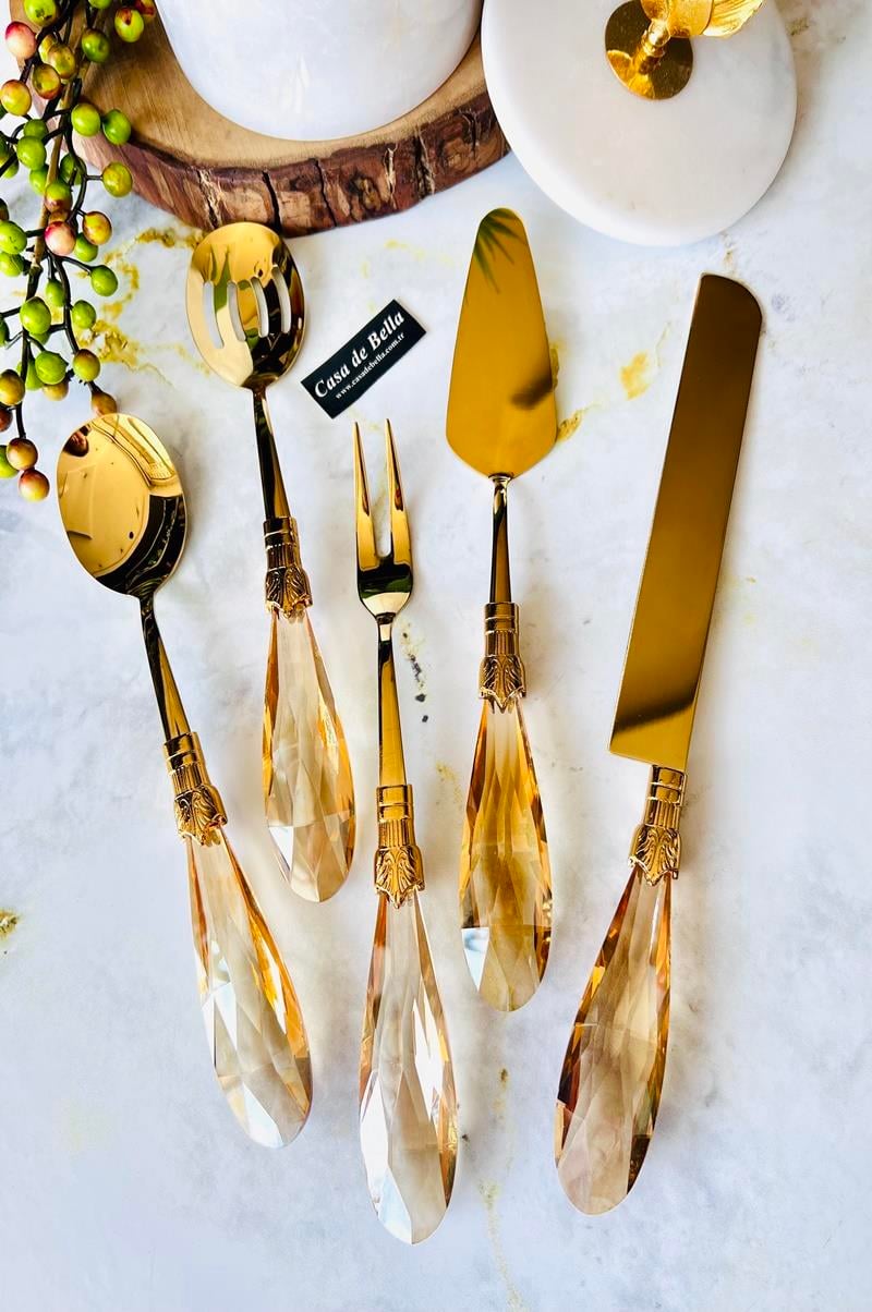 5 Parça Damla Kristal Servis Seti (AMBER)gold