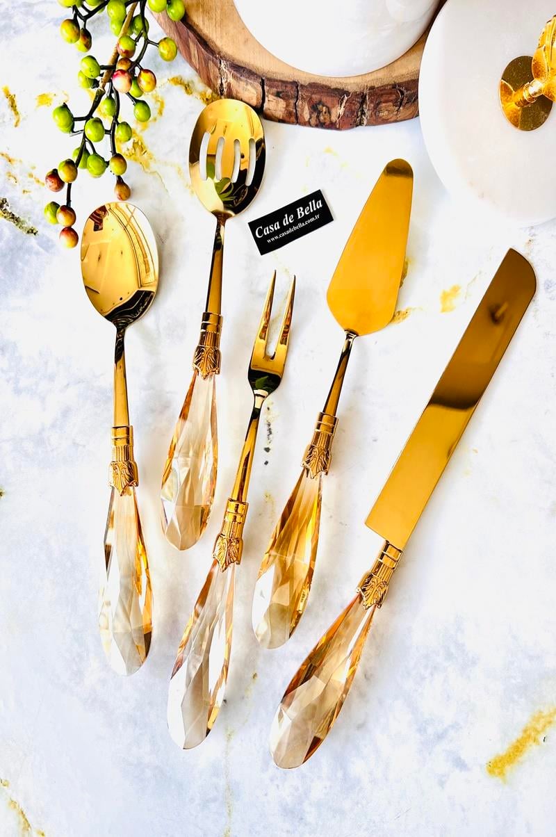 5 Parça Damla Kristal Servis Seti (AMBER)gold