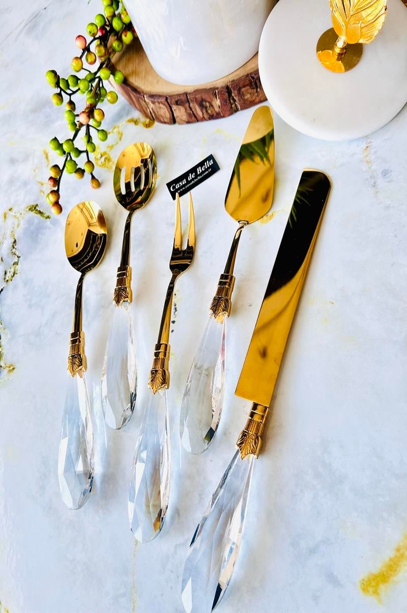 5 Parça Damla Kristal Servis Seti gold
