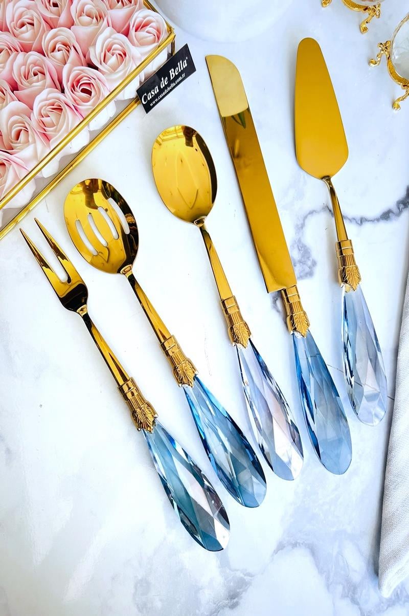 5 Parça Damla Kristal Servis Seti MAVİ