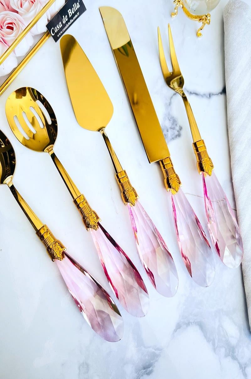 5 Parça Damla Kristal Servis Seti PEMBE