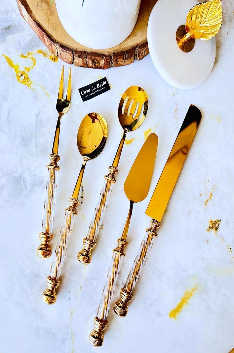 5 Parça Kristal Servis Seti gold