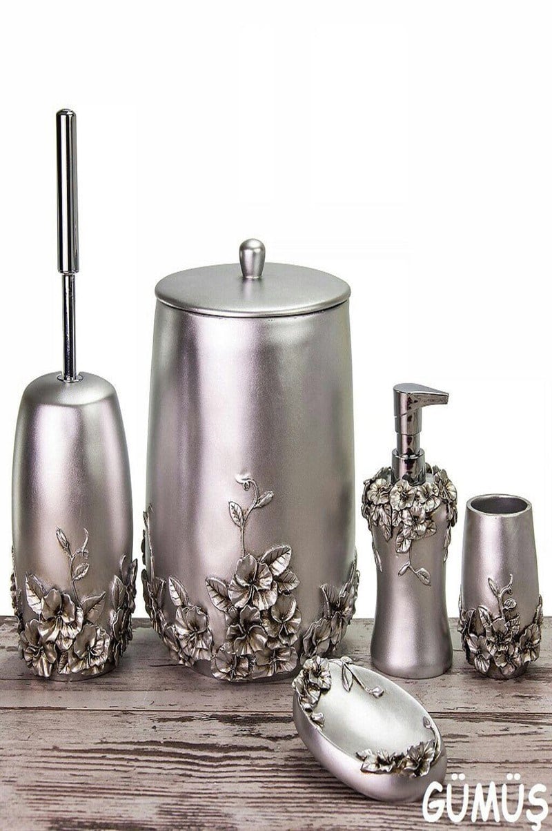 5 PARÇA POLYESTER  BANYO SETİ-GÜMÜŞ
