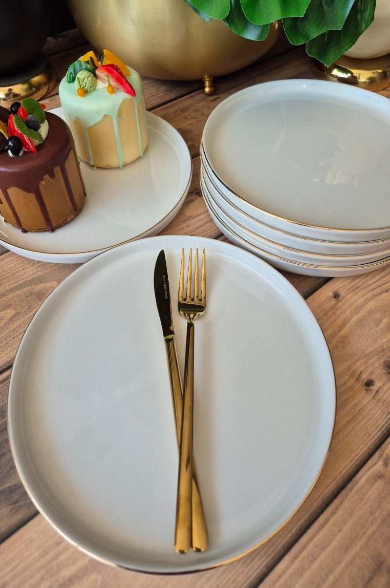 6'lı gold yaldızlı pasta tabağı
