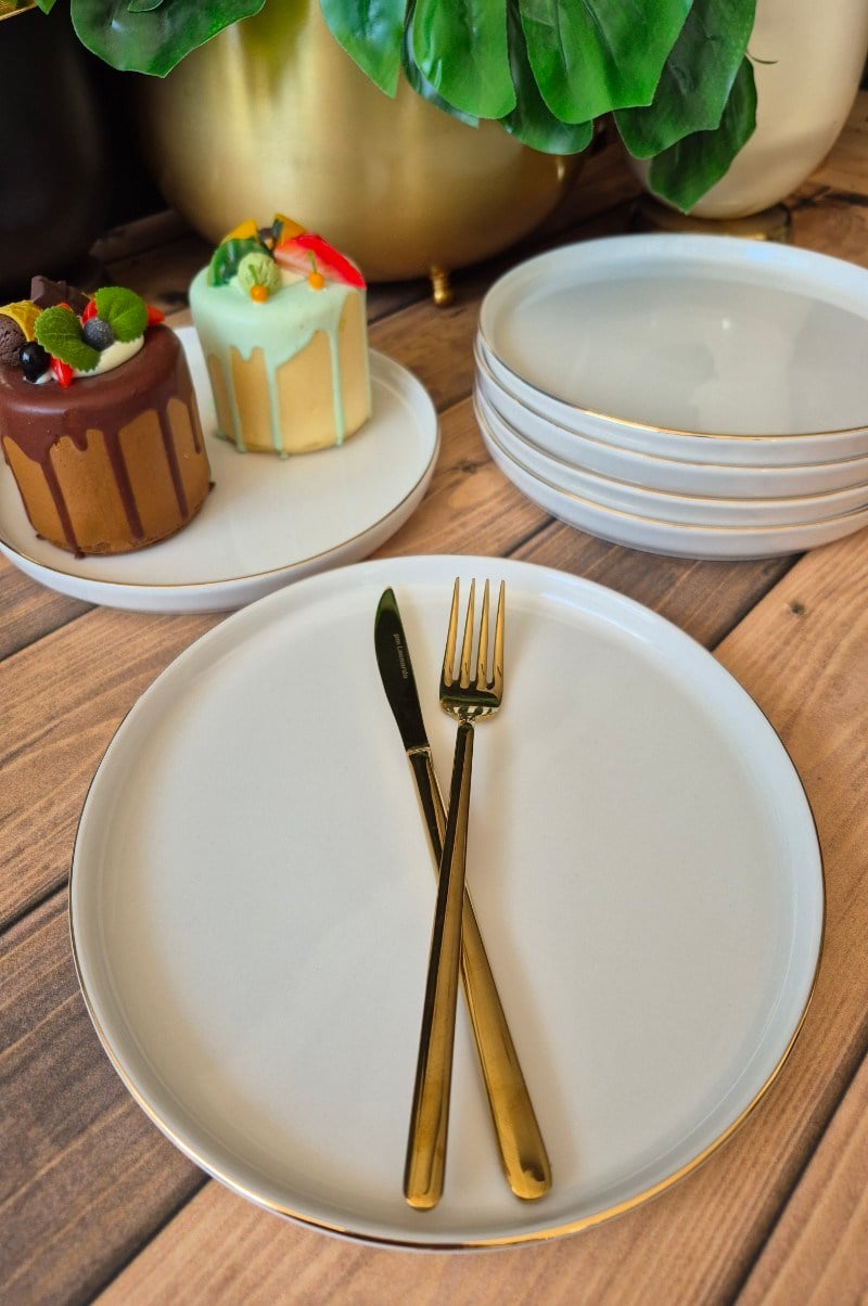 6'lı gold yaldızlı pasta tabağı