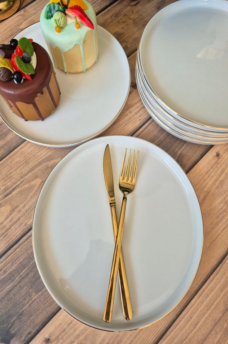6'lı gold yaldızlı pasta tabağı