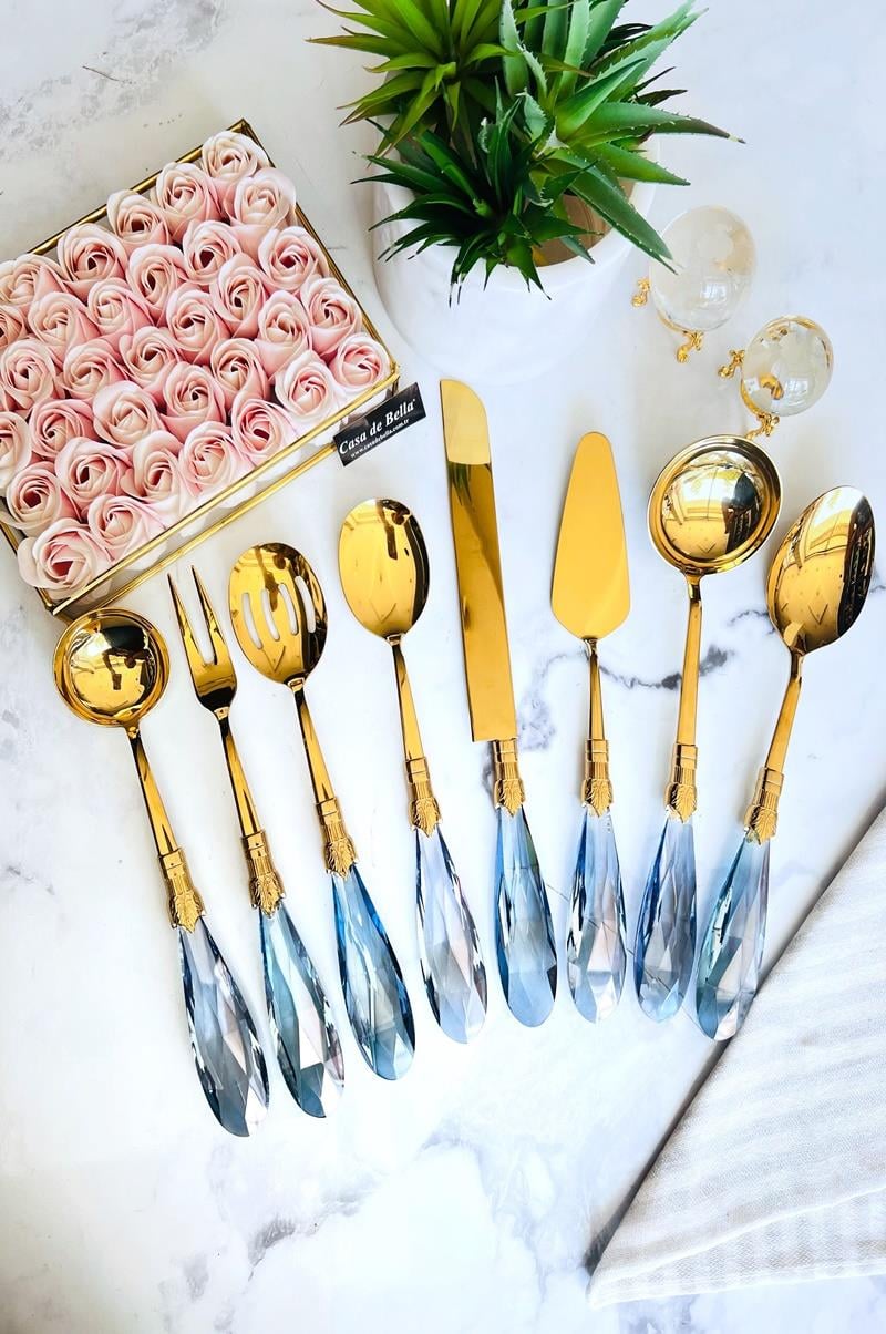 8 Parça Damla Kristal Servis Seti MAVİ