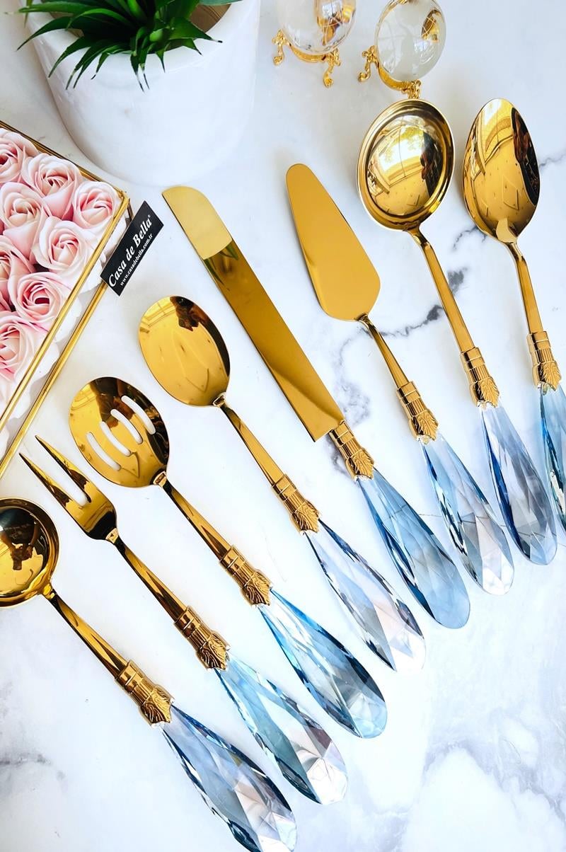 8 Parça Damla Kristal Servis Seti MAVİ