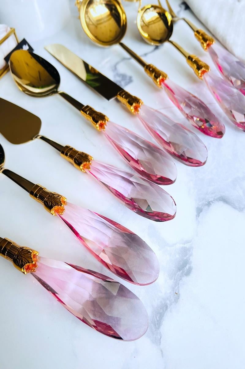 8 Parça Damla Kristal Servis Seti PEMBE