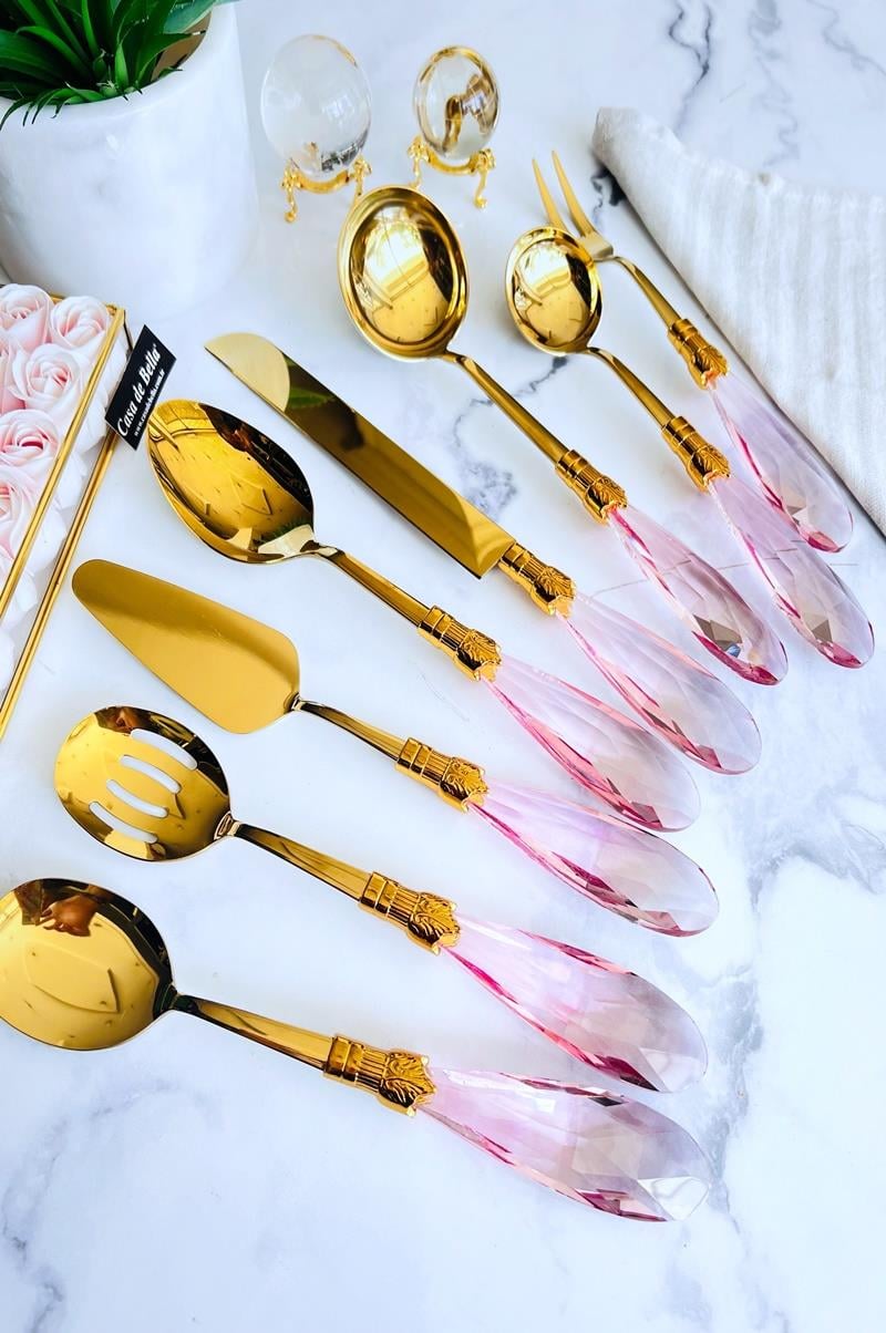 8 Parça Damla Kristal Servis Seti PEMBE
