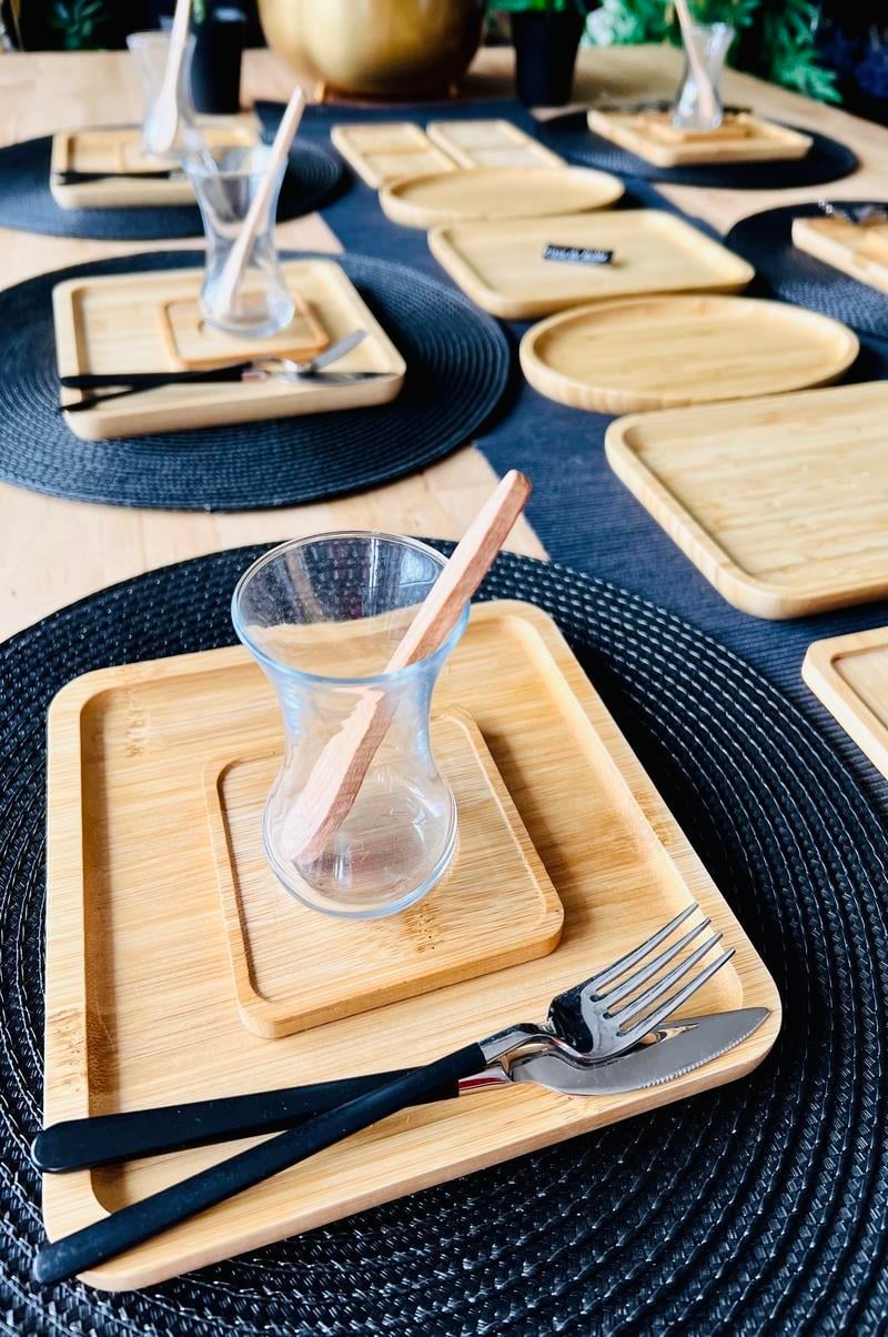 Bambu 20 Parça Kare Servis Tabaklı 6 Kişilik Kahvaltı Takımı