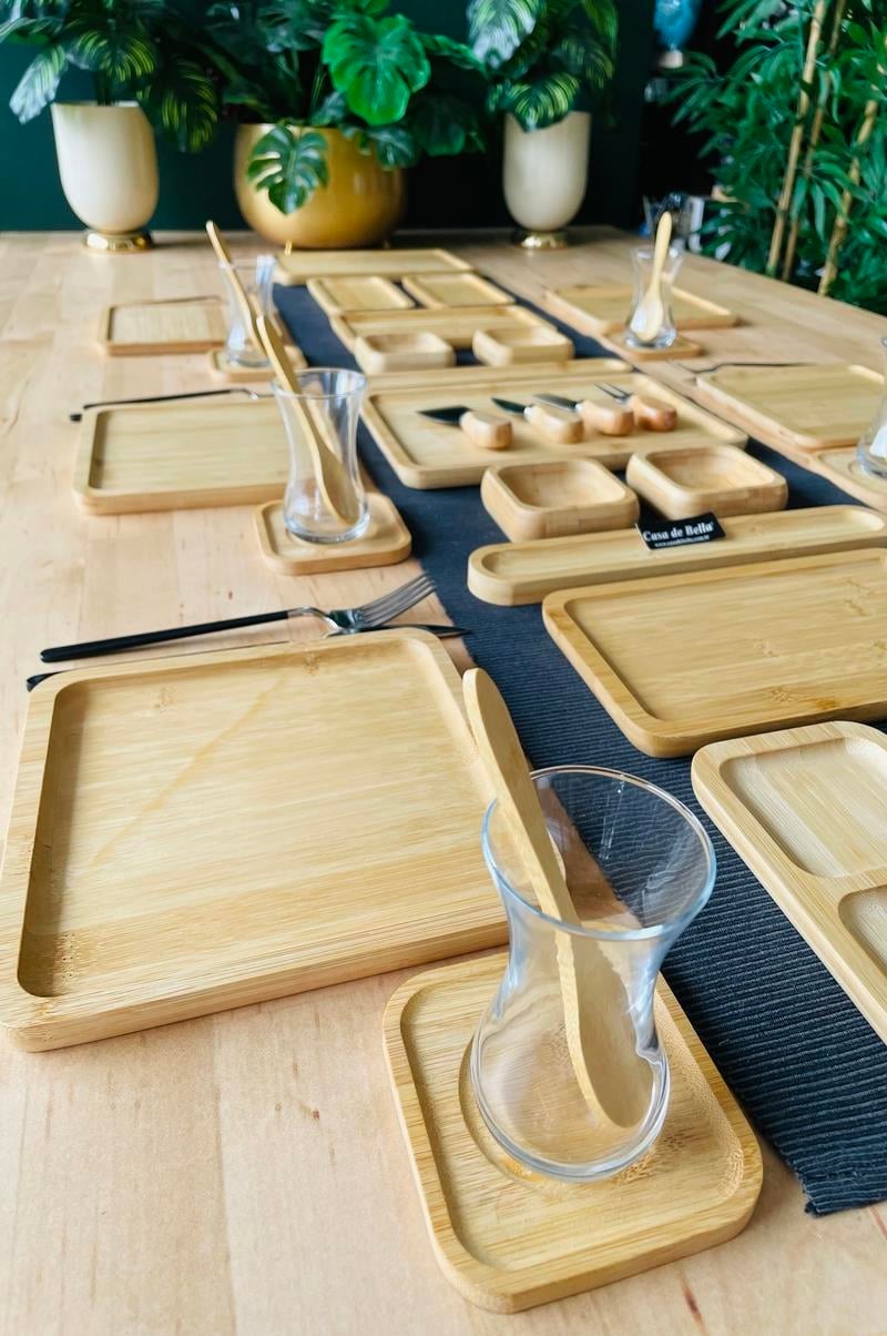 Bambu 32 Parça Kare Servis Tabaklı 6 Kişilik Kahvaltı Takımı
