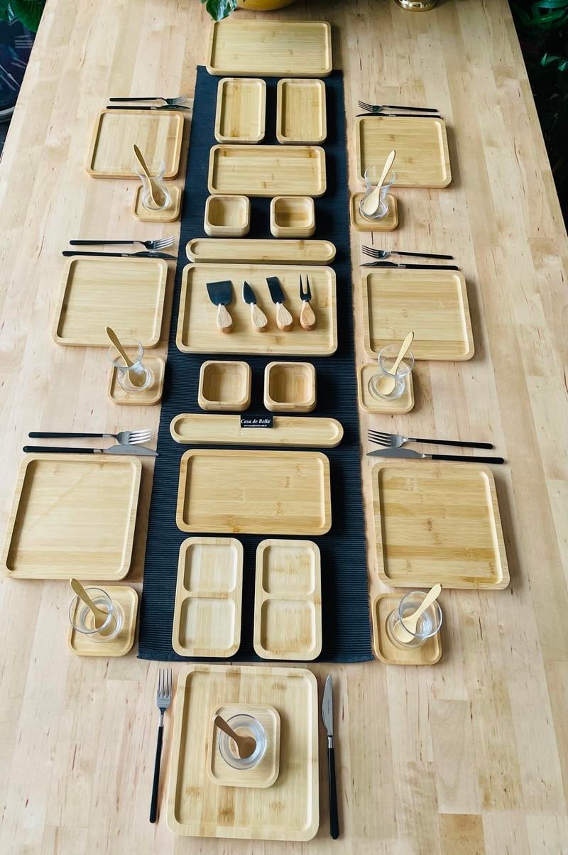 Bambu 32 Parça Kare Servis Tabaklı 6 Kişilik Kahvaltı Takımı
