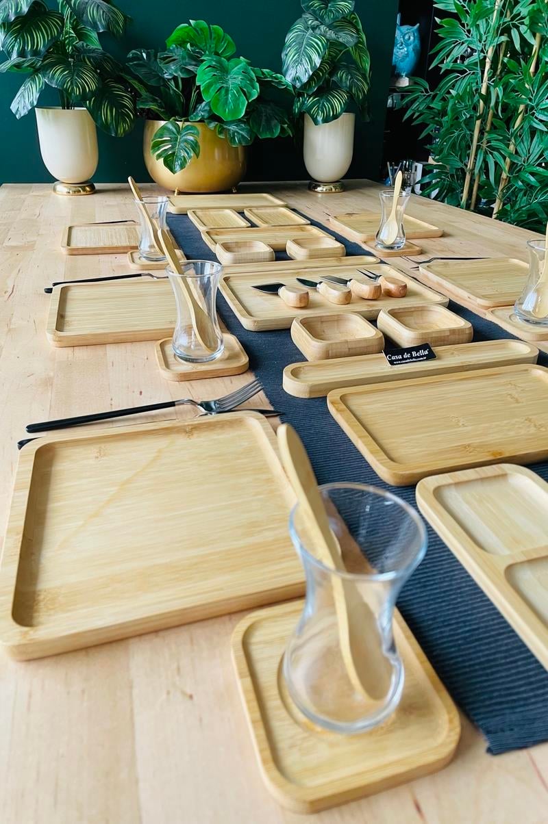Bambu 32 Parça Kare Servis Tabaklı 6 Kişilik Kahvaltı Takımı