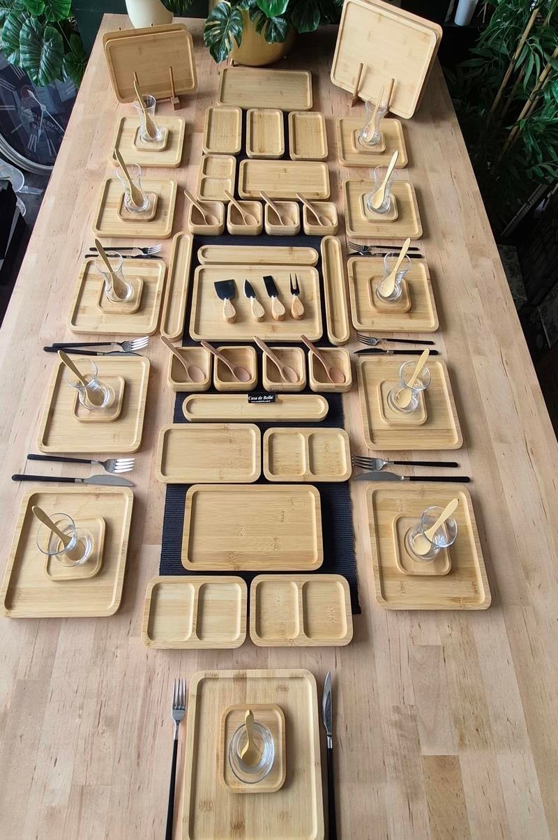 Bambu 64 Parça Kare Servis Tabaklı 12 Kişilik Kahvaltı Takımı