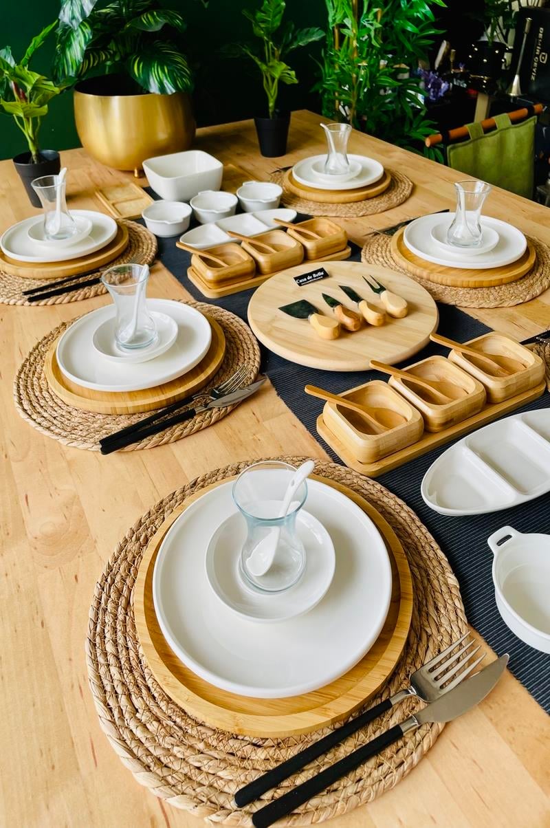 Bambu Porselen Yuvarlak 54 Parça 6 Kişilik Kahvaltı Takımı