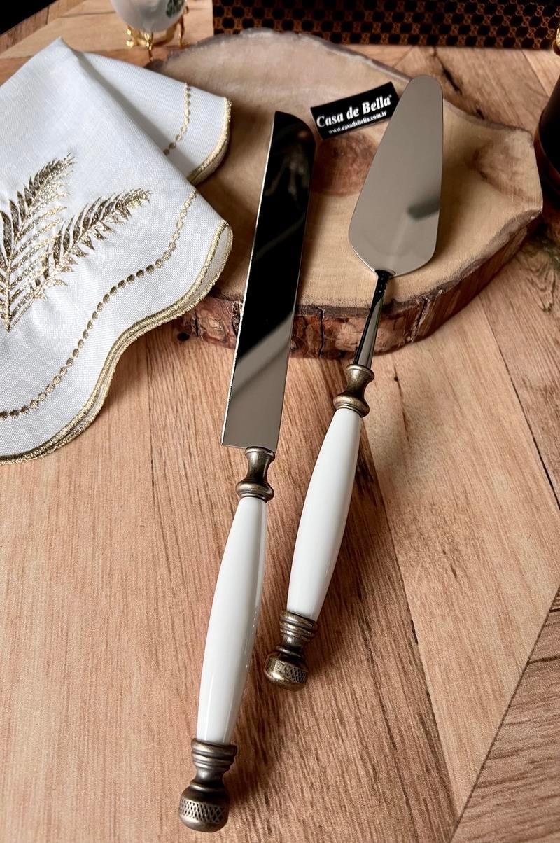 Beyaz Bakır 2 Parça Avangard Spatula Bıçak Servis Seti