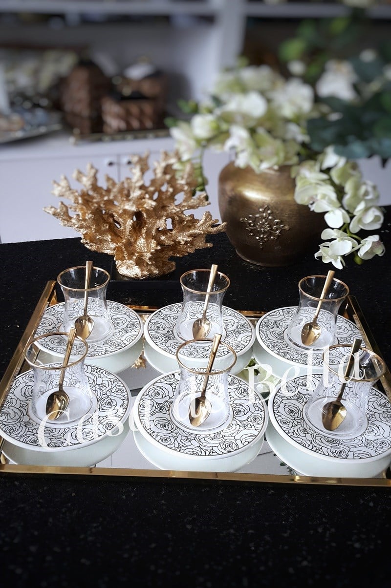 Beyaz Gül 12 Parça Çay Seti