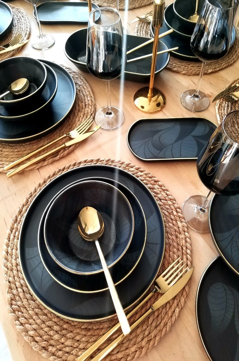 Black Modern 54 Parça 12 Kişilik Porselen Yemek Takımı 