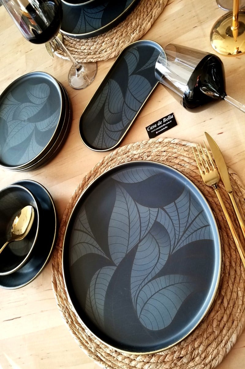 Black Modern 54 Parça 12 Kişilik Porselen Yemek Takımı 