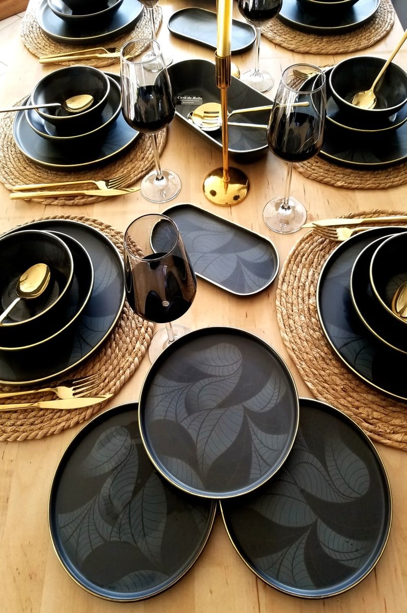Black Modern 54 Parça 12 Kişilik Porselen Yemek Takımı 