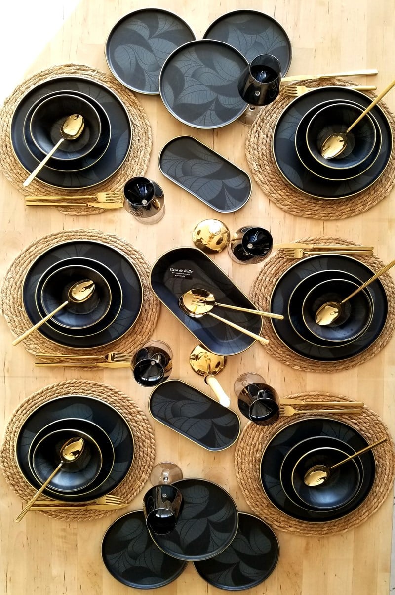 Black Modern 54 Parça 12 Kişilik Porselen Yemek Takımı 