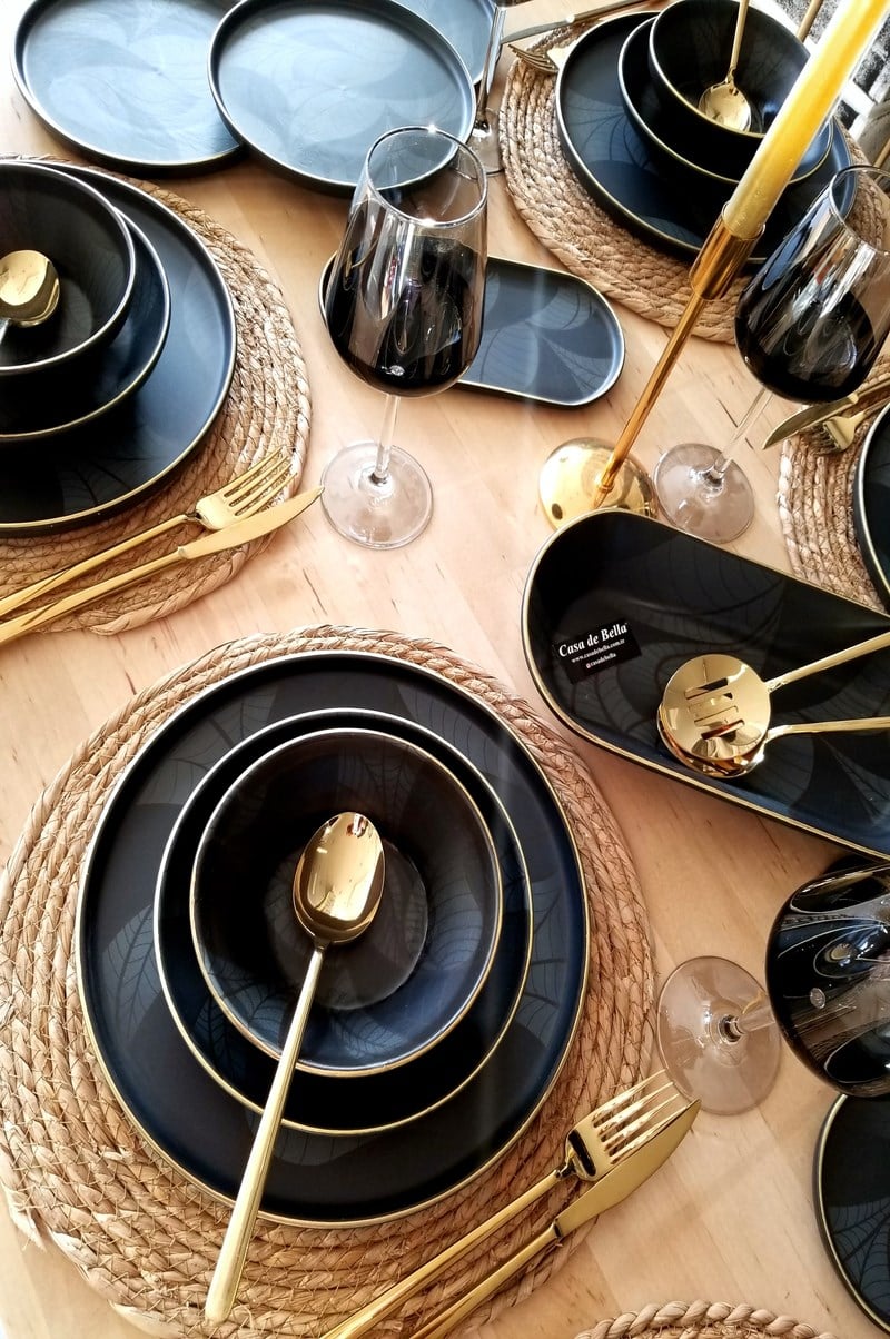 Black Modern 54 Parça 12 Kişilik Porselen Yemek Takımı 