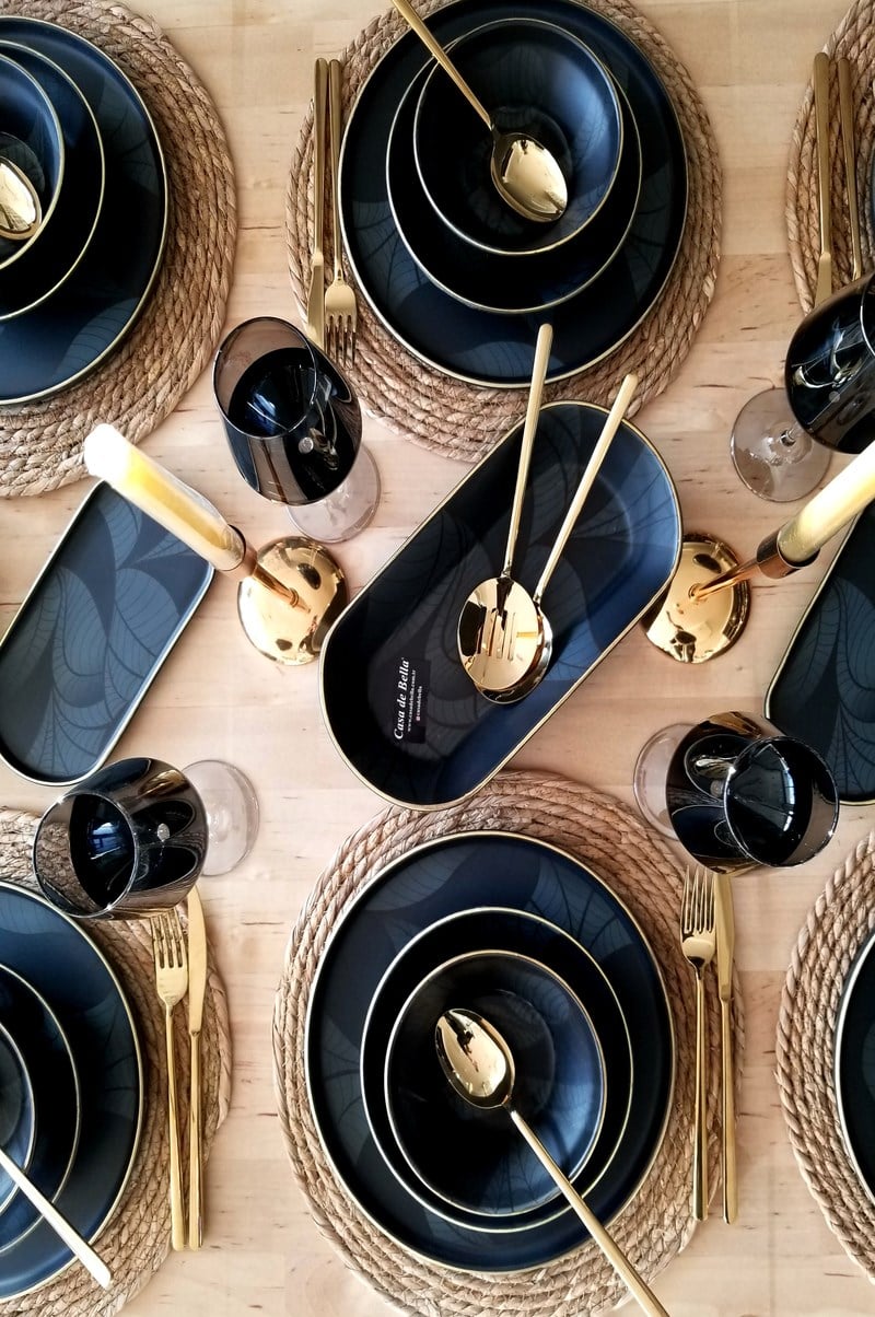 Black Modern 54 Parça 12 Kişilik Porselen Yemek Takımı 