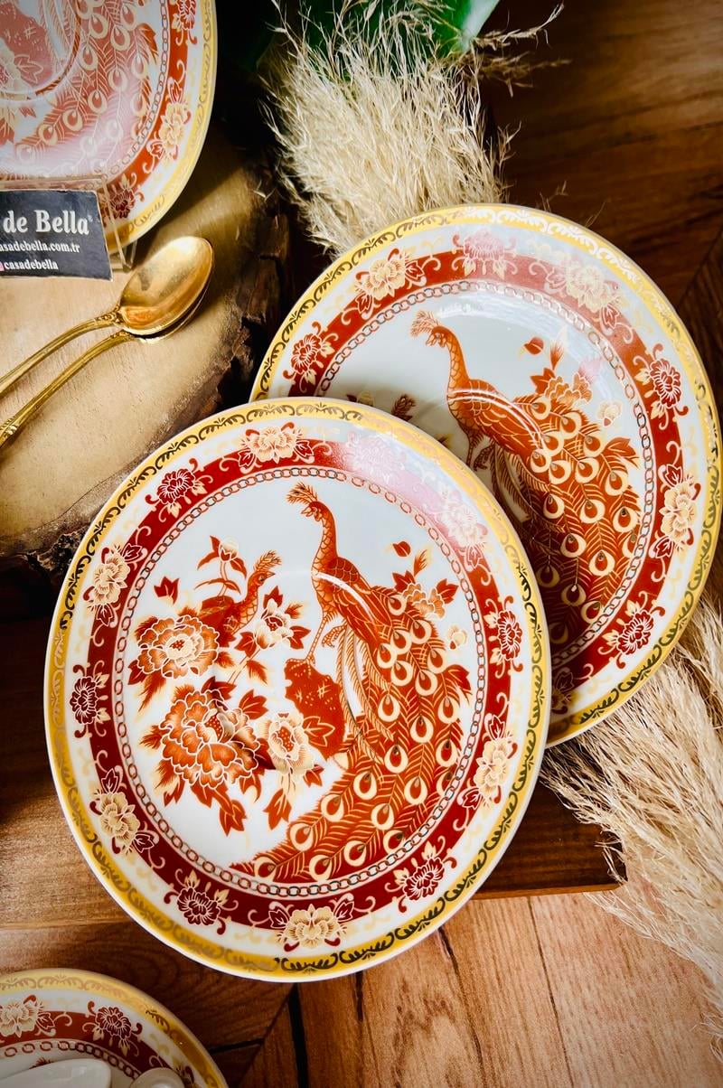 BONE CHİNA 6 KİŞİLİK GEİSHA AYAKLI TAVUSKUŞU DESENLİ ÇAY FİNCANI