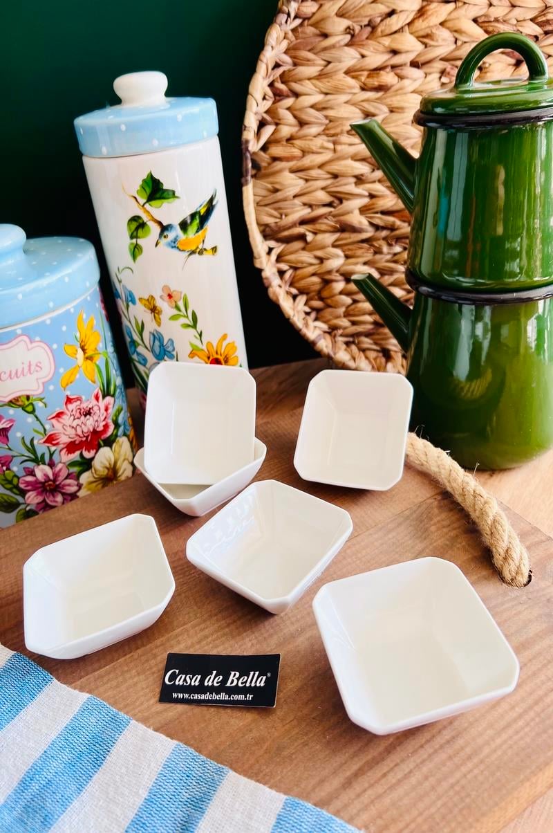 Bone Porselen 6lı Sunumluk Kase Kahvaltılık Şekerlik Reçellik Sosluk Çerezlik
