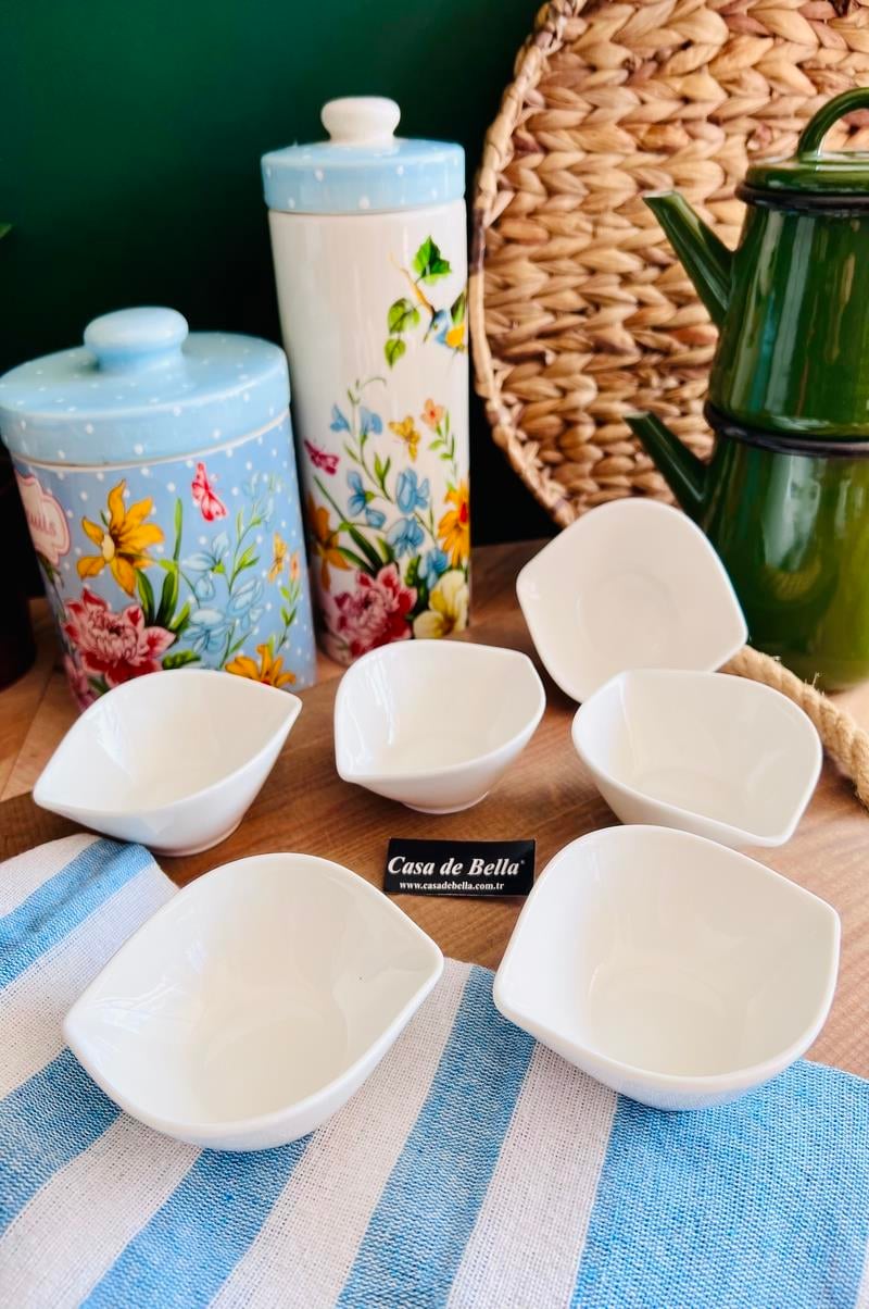 Bone Porselen 6lı Sunumluk Kase Kahvaltılık Şekerlik Reçellik Sosluk Çerezlik 11CM