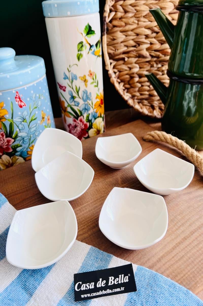 Bone Porselen 6lı Sunumluk Kase Kahvaltılık Şekerlik Reçellik Sosluk Çerezlik