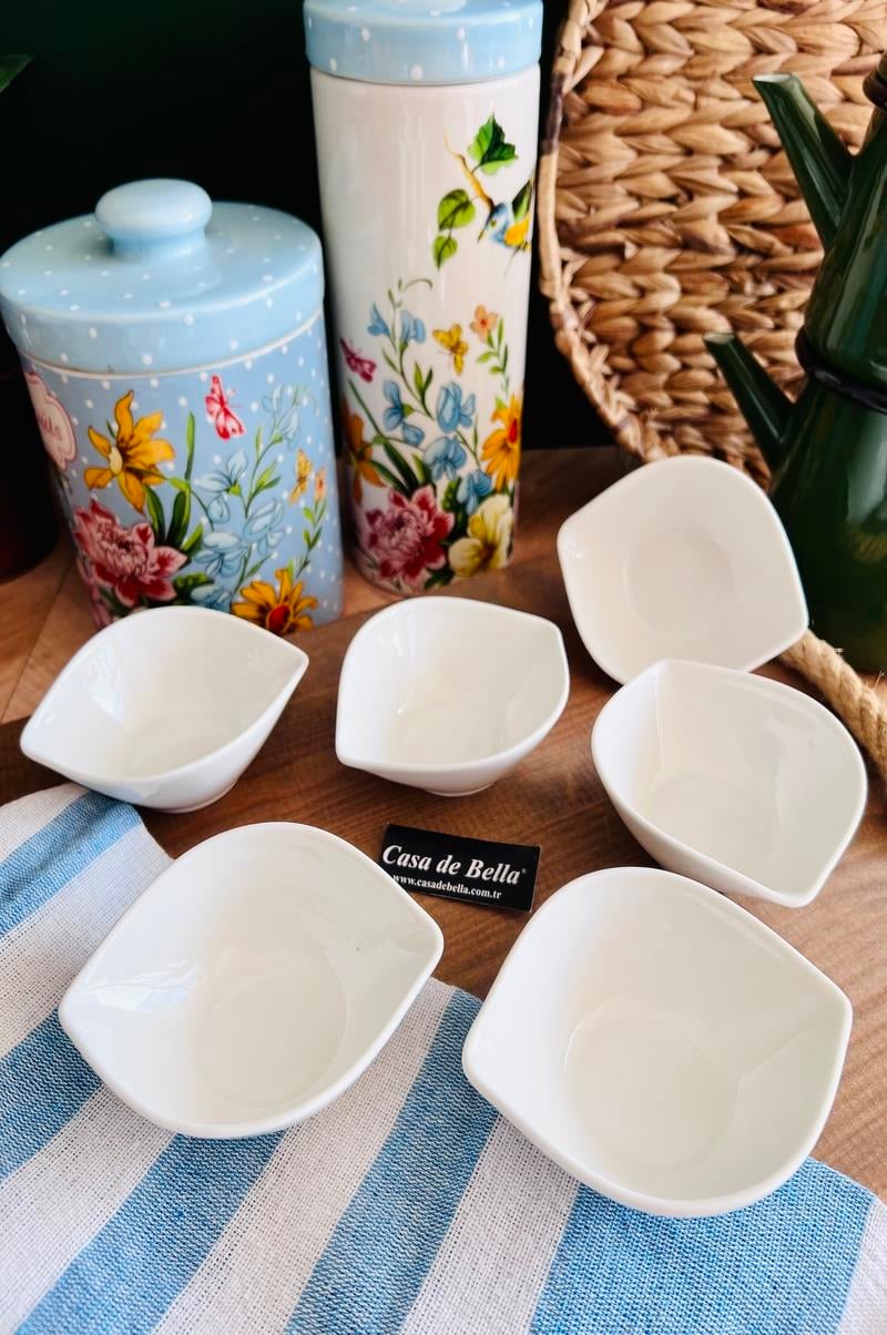 Bone Porselen 6lı Sunumluk Kase Kahvaltılık Şekerlik Reçellik Sosluk Çerezlik 11CM