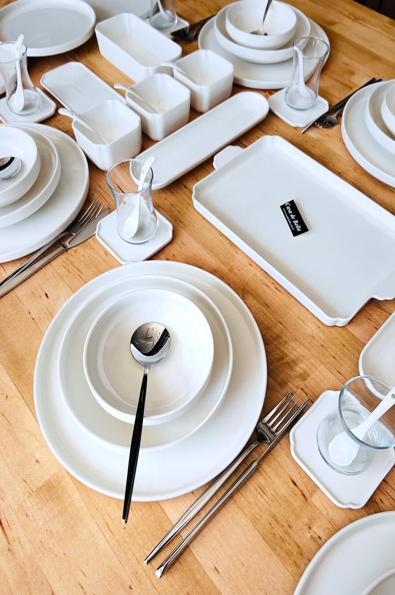 Casa De Bella 124 Parça Modern Sade 12 Kişilik Yemek ve Kahvaltı Takımı