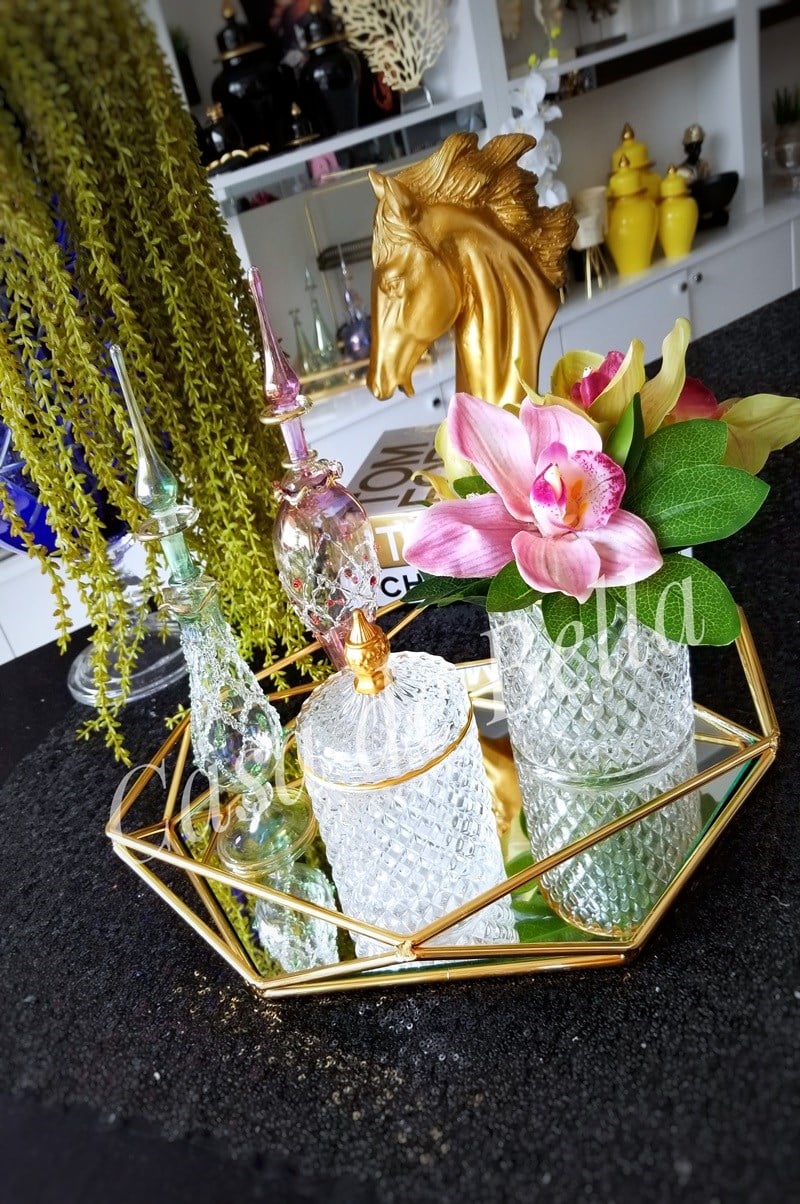 Casadebella dekoratif Aynalı Tepsi Gold Renk 30x35cm