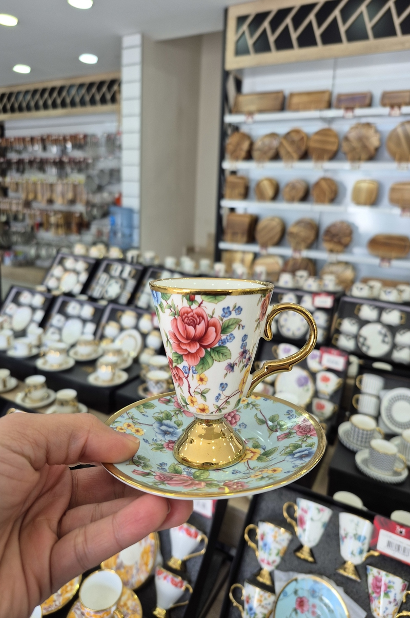 ÇİÇEK DESENLİ 3 MODEL 6 KİŞİLİK PORSELEN KAHVE FİNCANI