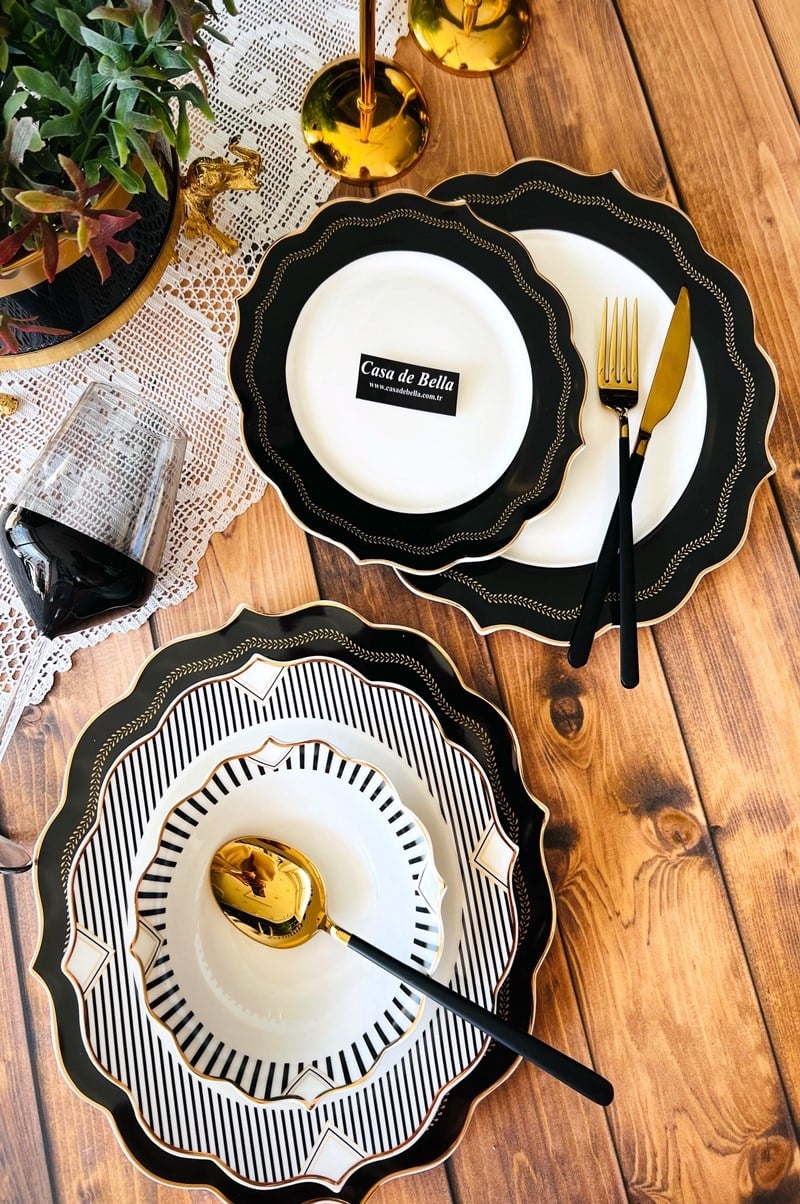 DARK Bone Porselen 24 parça Yemek Takımı