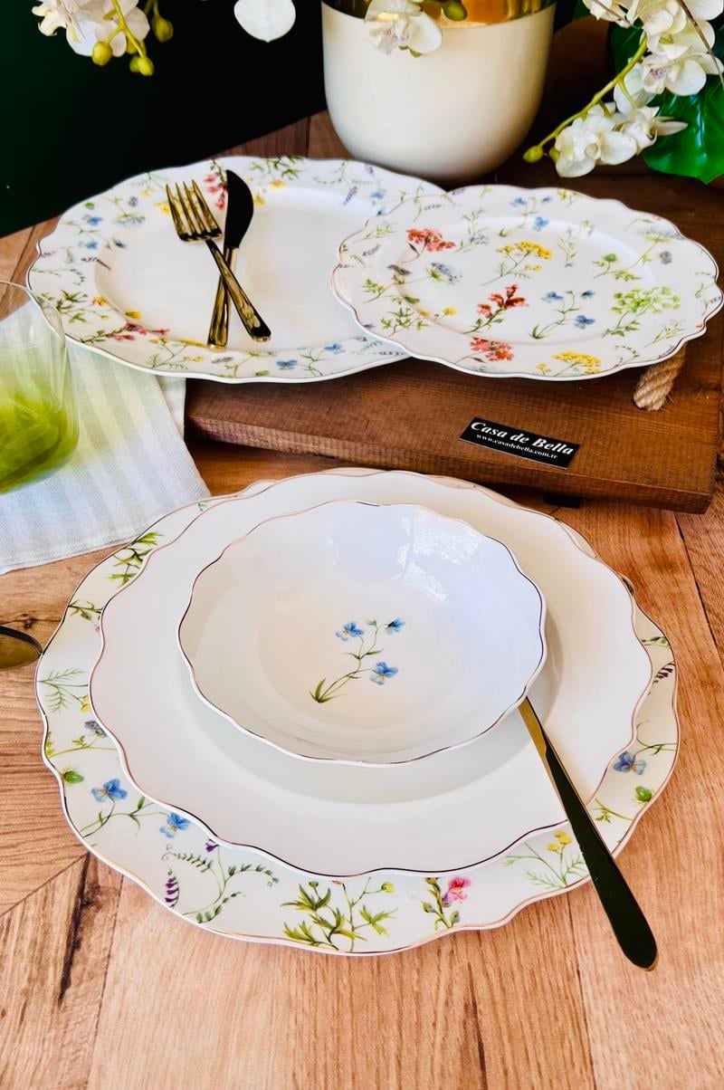 FLORAL Bone China 6 Kişilik 24 Parça Lüks Yemek Takımı