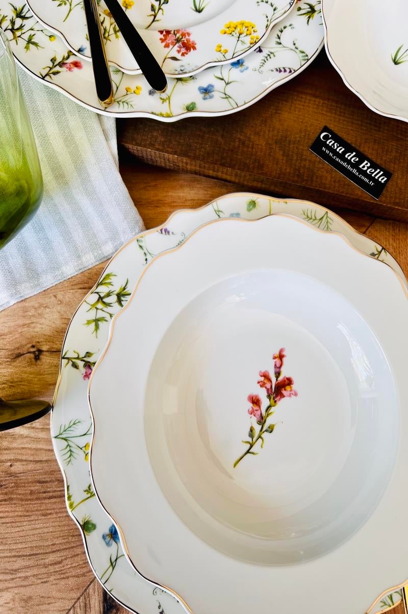 FLORAL Bone China 6 Kişilik 24 Parça Lüks Yemek Takımı