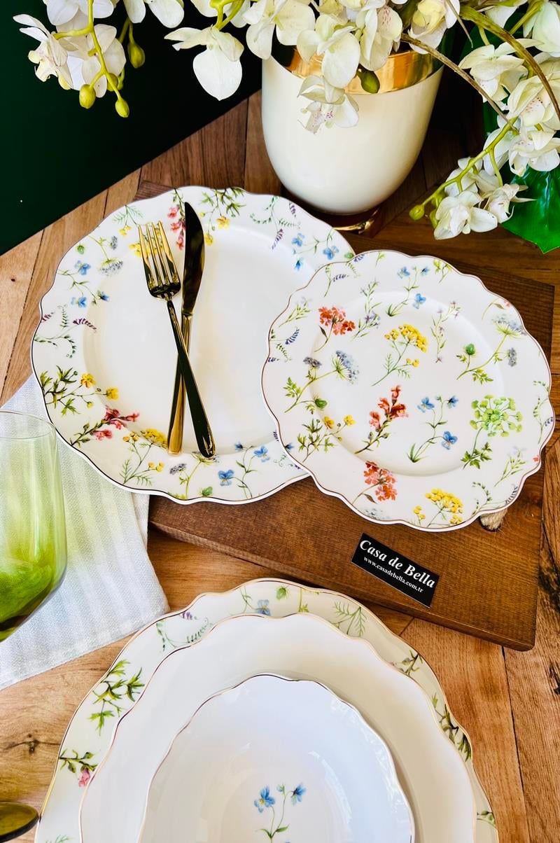 FLORAL Bone China 6 Kişilik 24 Parça Lüks Yemek Takımı