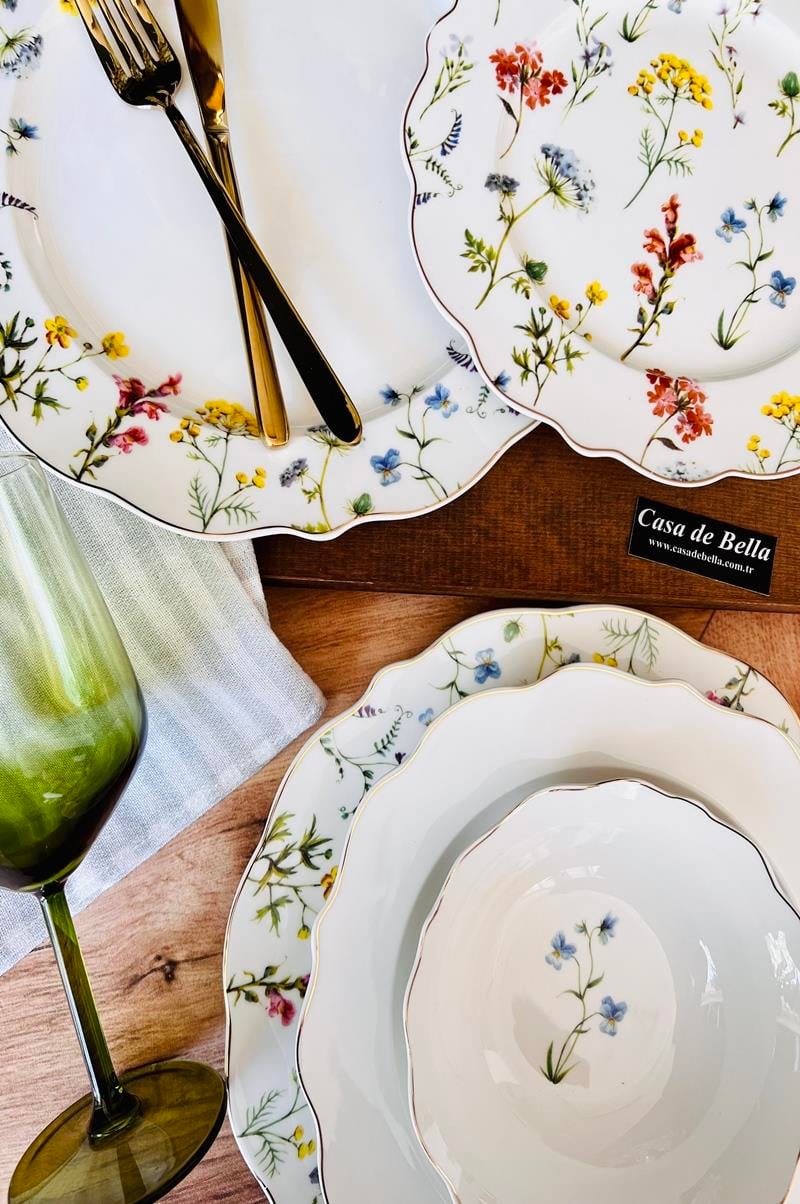 FLORAL Bone China 6 Kişilik 24 Parça Lüks Yemek Takımı