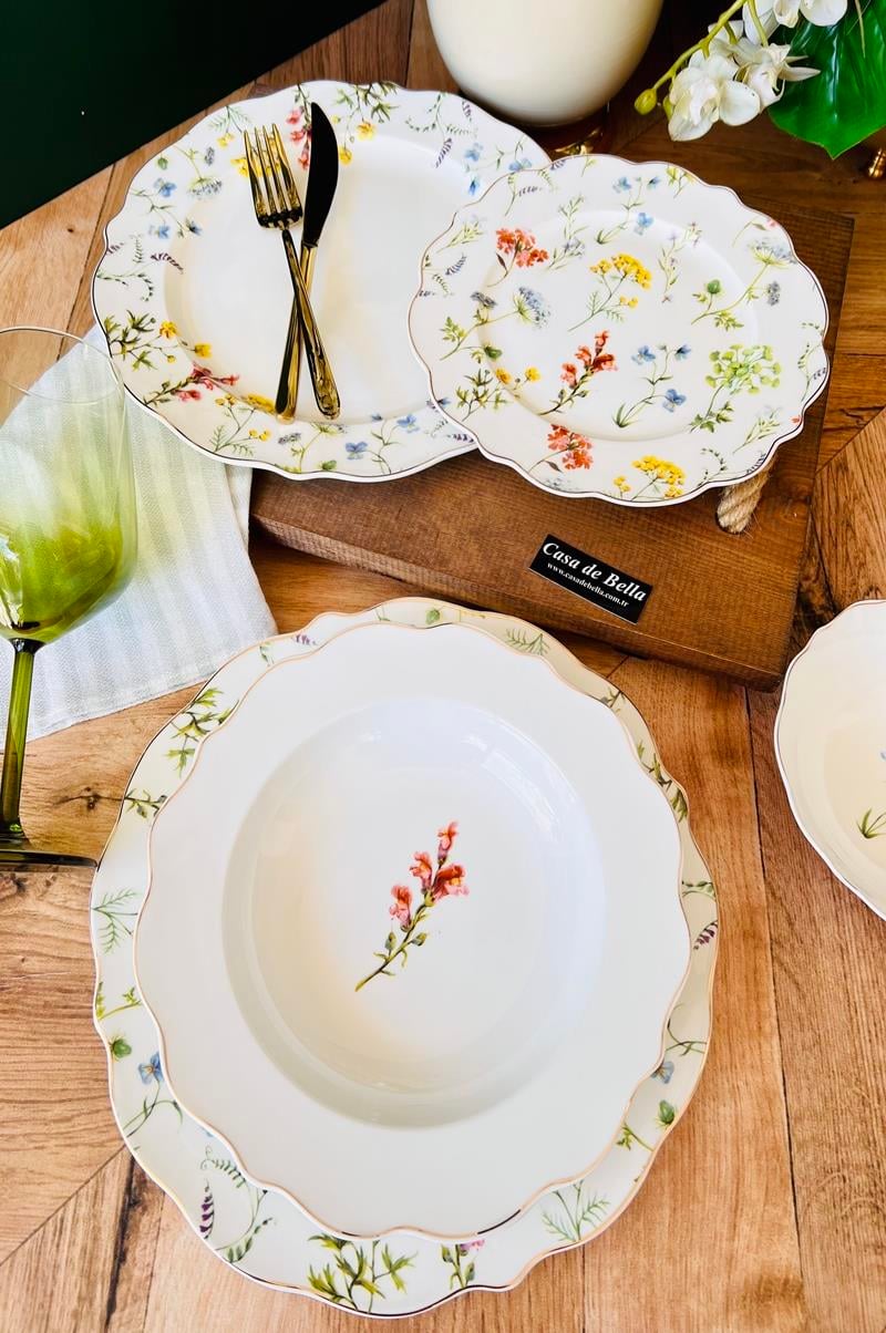 FLORAL Bone China 6 Kişilik 24 Parça Lüks Yemek Takımı